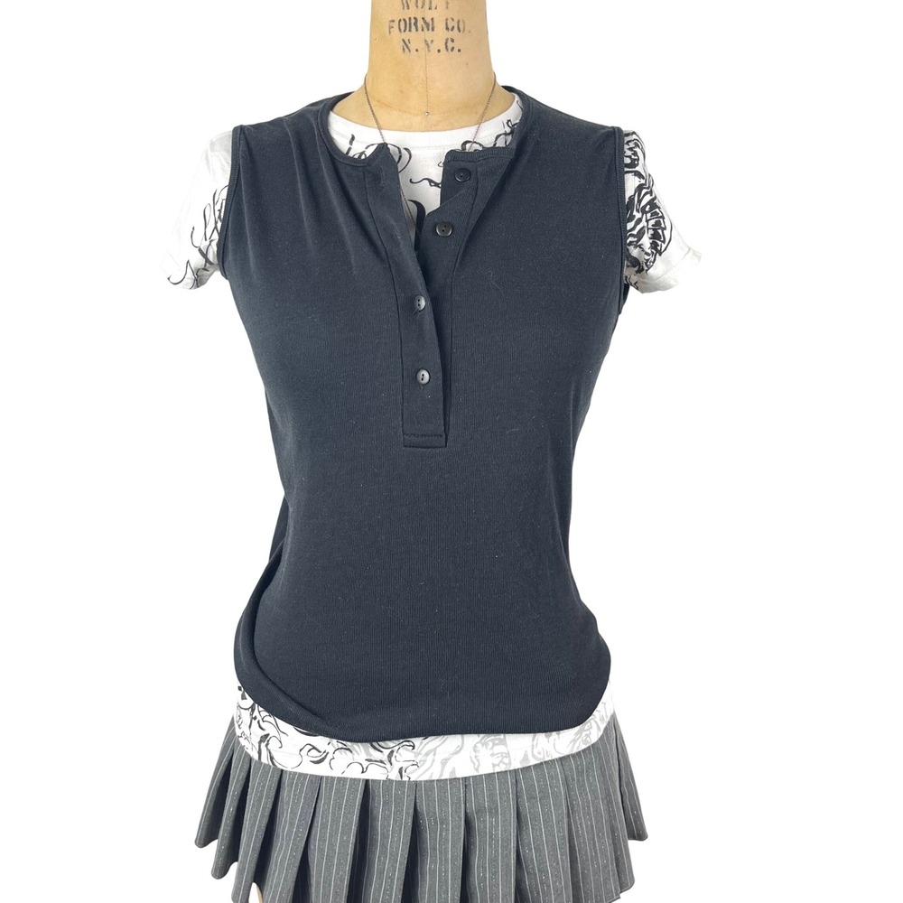 Vtg‎ 90s Nuggets Sleeveless Henley Ribbed Button Top Sz L Dark Academia Preppy